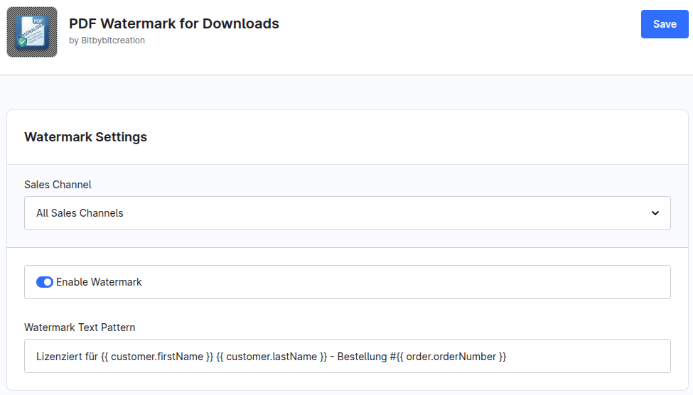 PDF Watermark Plugin for Shopware – Screenshot 2